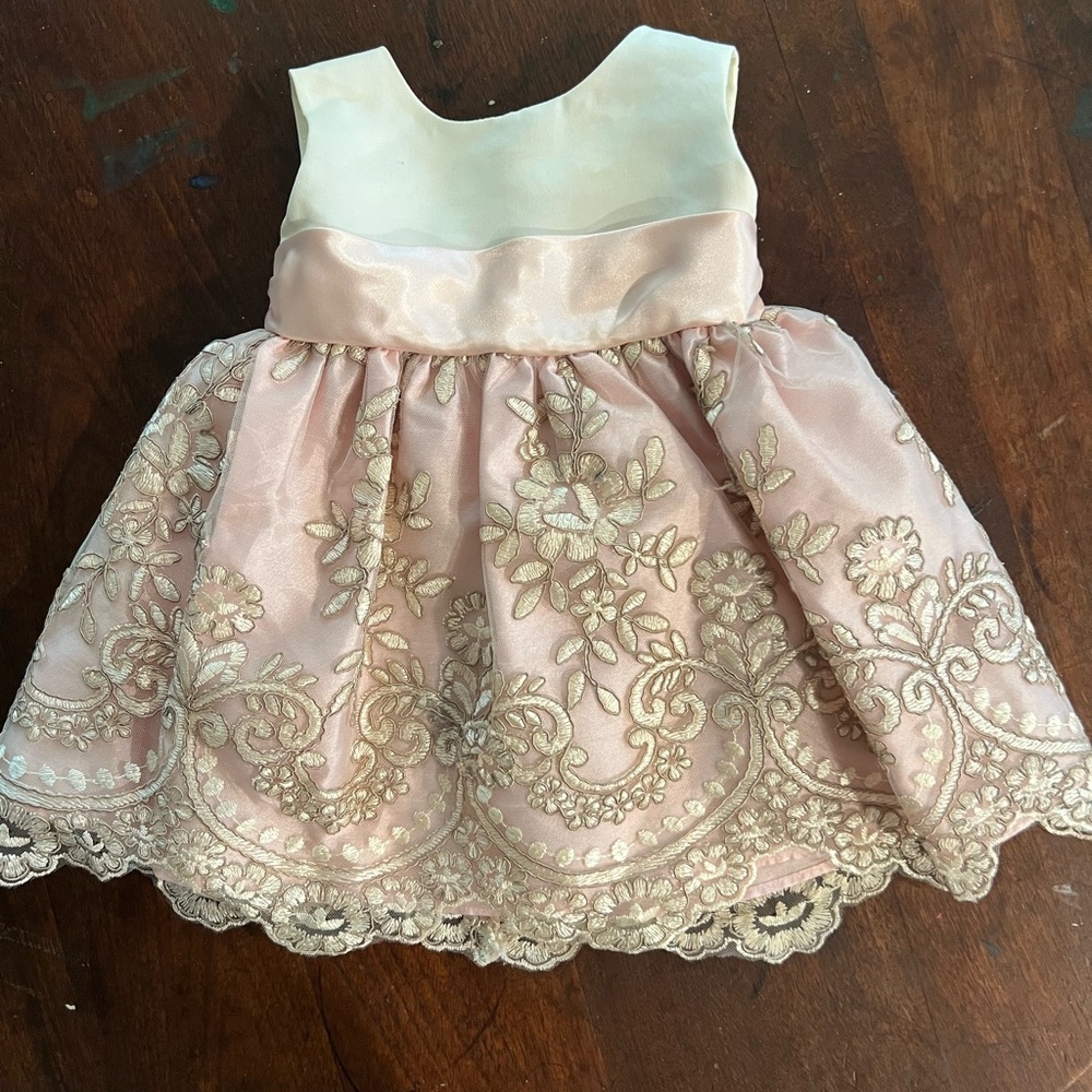 Jayne Copeland Pink and Cream Baby Dress